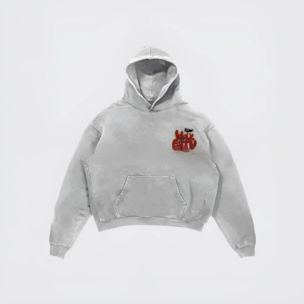 Granny grey hoodie with vintage character letter print and pocket