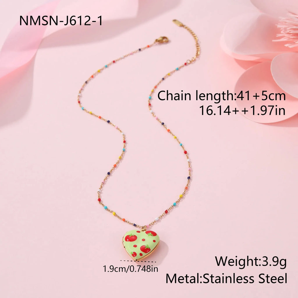 Gold-plated stainless steel fruit pendant necklace with adjustable chain in various colour options