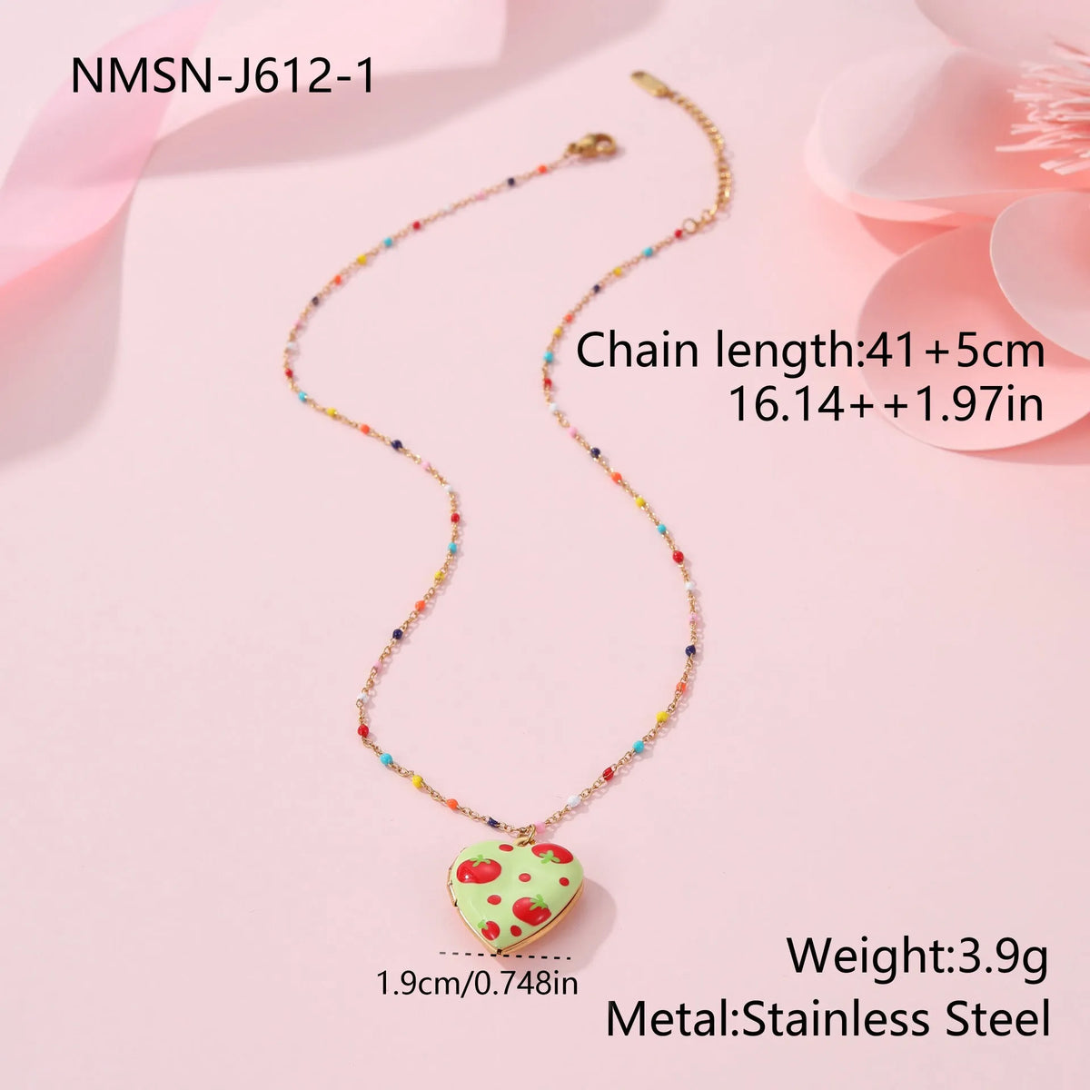 Gold-plated stainless steel fruit pendant necklace with adjustable chain in various colour options