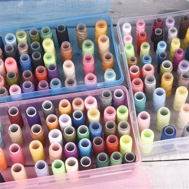 42 compartment plastic embroidery storage box in transparent, pink or blue colour options
