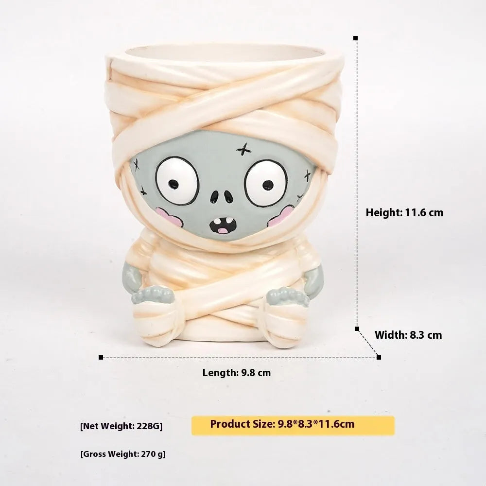 Halloween cartoon resin flower pot decoration with manual painting in four colour themes