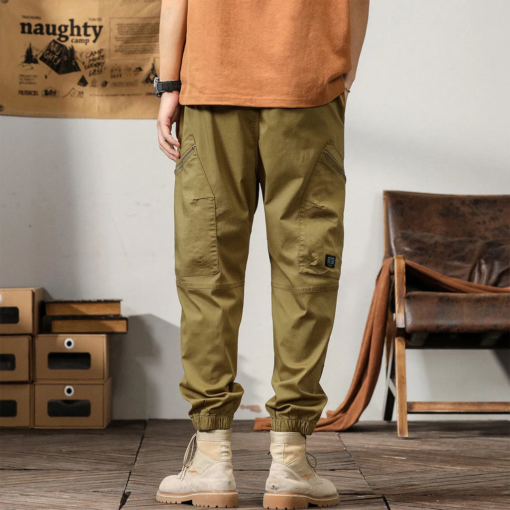 Men's loose cotton trousers with ankle banded design in four colour options