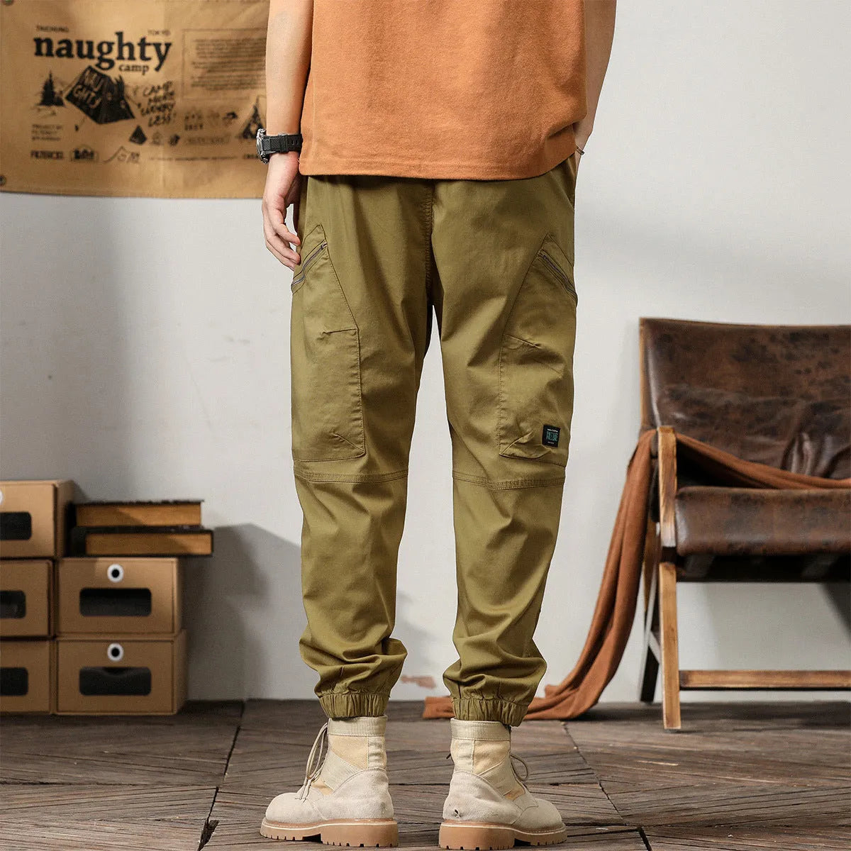 Men's loose cotton trousers with ankle banded design in four colour options
