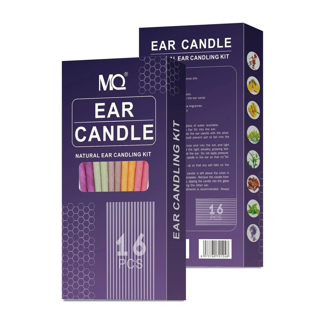 Ear candle therapy set showing 16 candles, 8 protection boards and 16 swabs for health massage