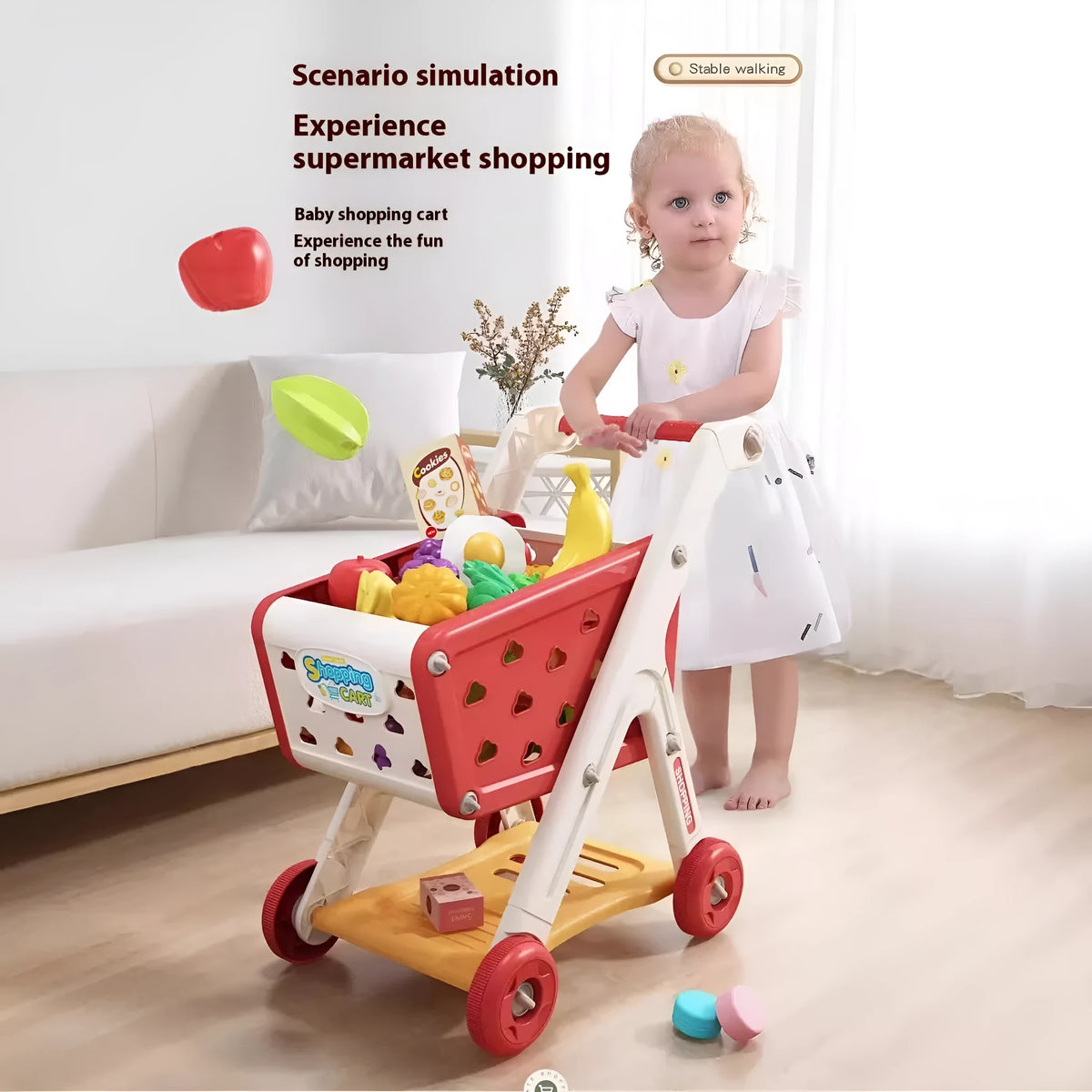 Shopping cart toy baby trolley in ABS plastic, available in pink, blue, and taro blue, single or set options