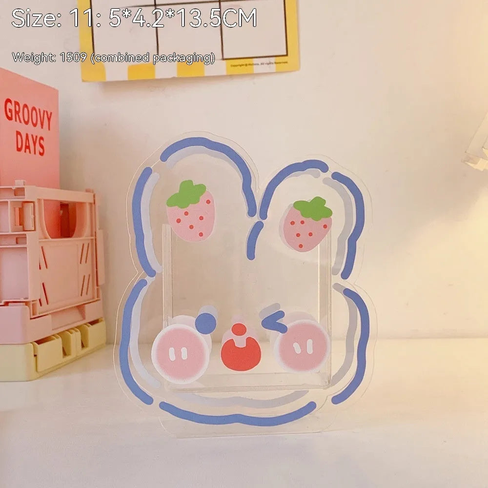 Square acrylic storage box with colourful character pattern measuring 18cm for desk organisation