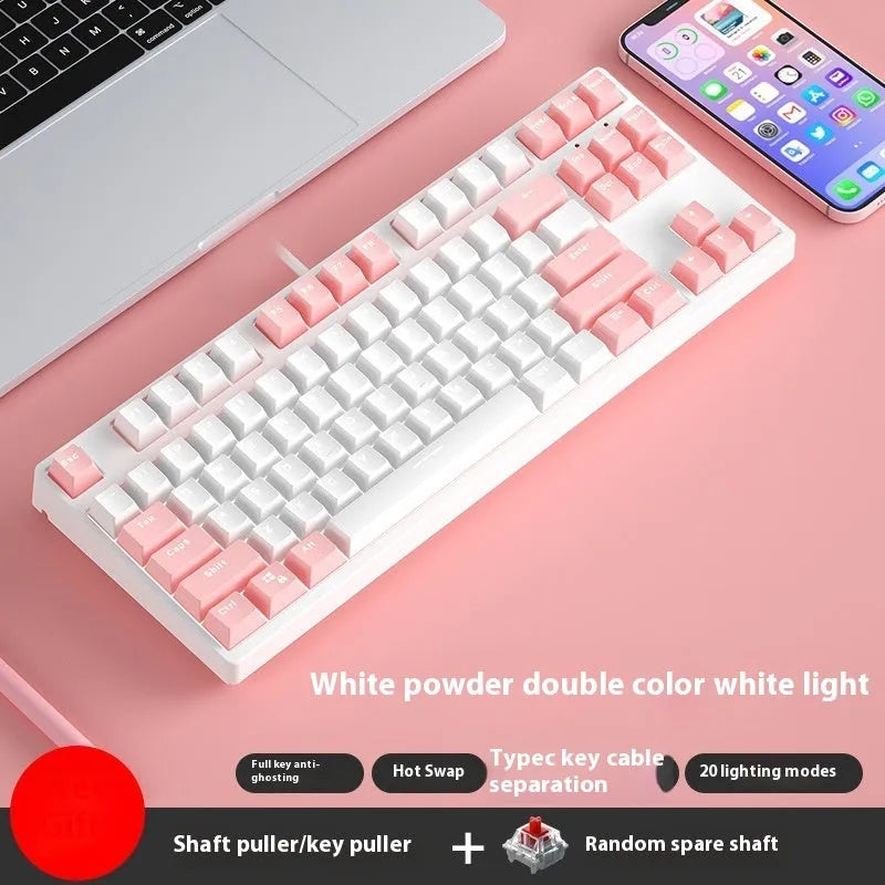 87-key wired mechanical keyboard with hot-swappable sockets in a dual-colour design