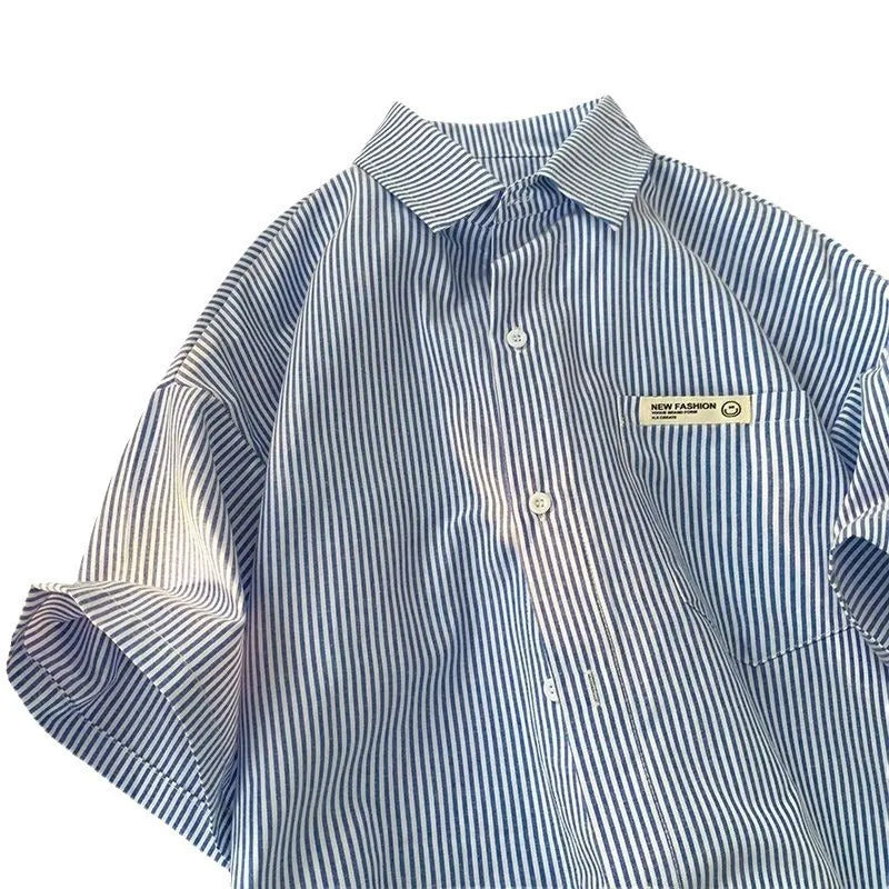 Loose plus size half sleeve striped shirt in blue or green colour