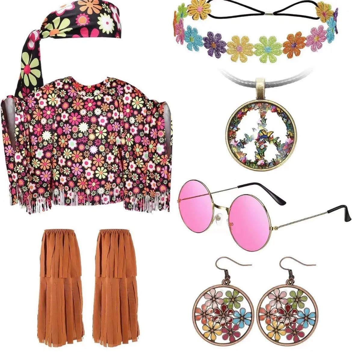 Colourful tie dye cloak costume with irregular pattern printing and bell sleeves