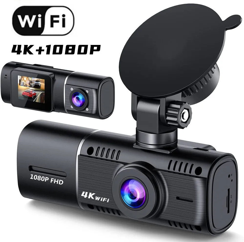 Standard black 1080p car dash camera with 1.5-inch screen, supplied with charger and stand.
