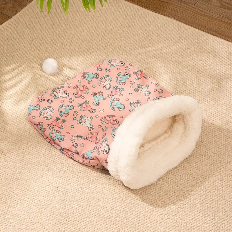 Cat sleeping bag nest pet bed with flannel lining measuring 50 by 40 centimetres
