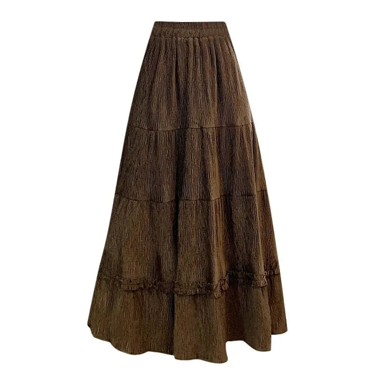 Women's corduroy A-line midi skirt with elastic waistband in milky white colour
