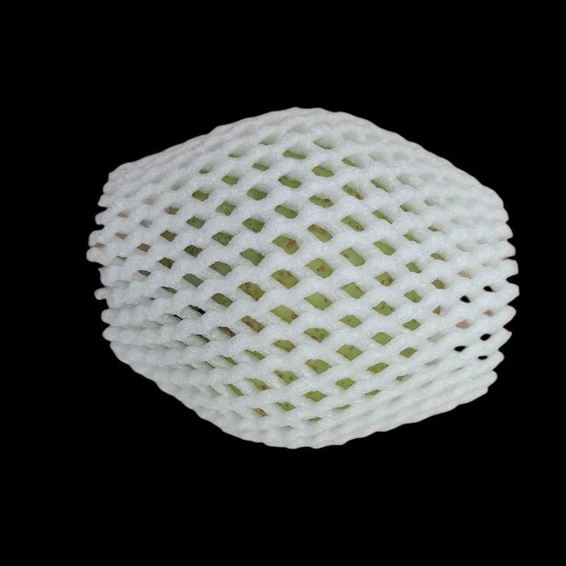 White foam net sleeve for protecting apples pears peaches and citrus fruit from bruising