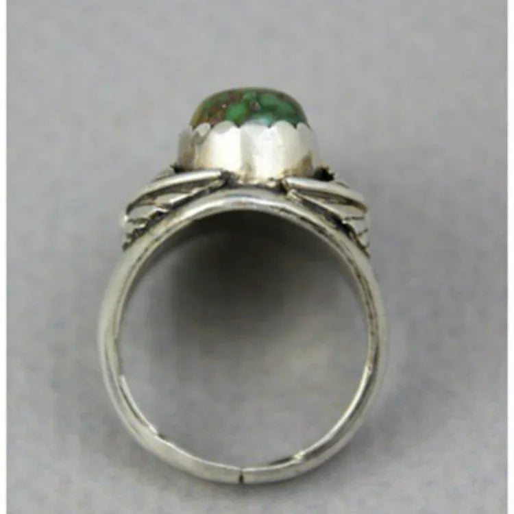 Geometric turquoise ring with gold-tone electroplating and retro inlaid design
