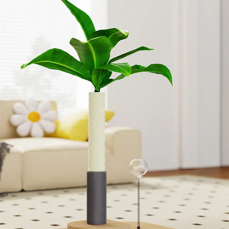 Wooden vertical cat scratching post with canna coloured grab column