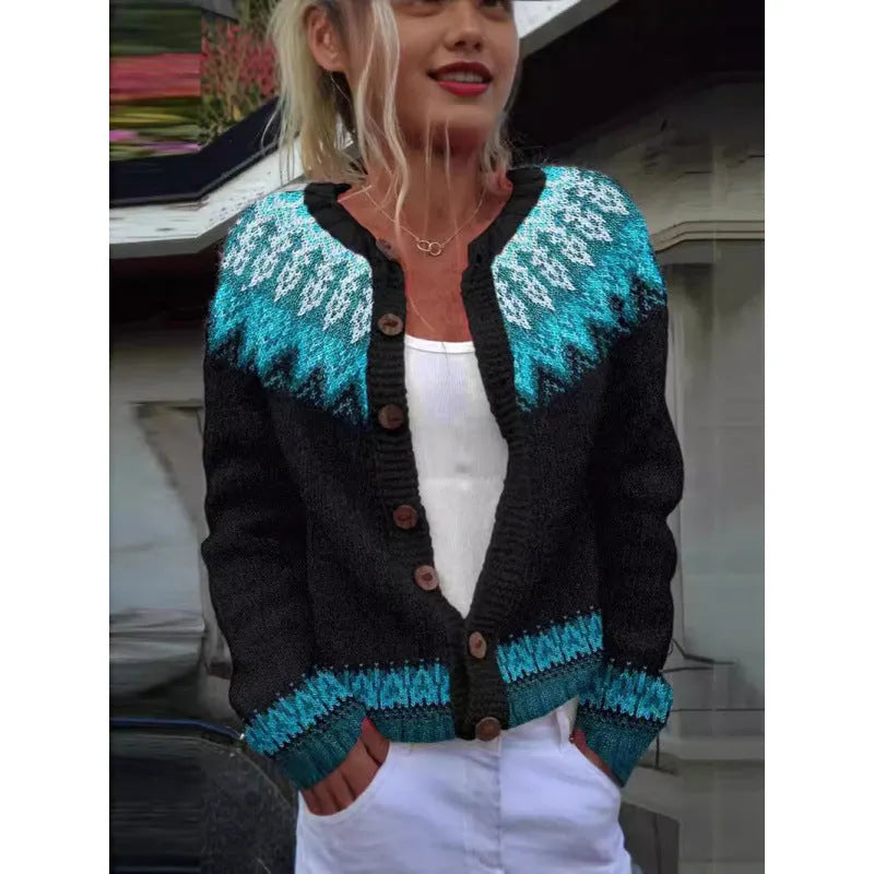 Yellow knitted cardigan coat with digital printed 3D pattern effect, open front design with regular sleeves