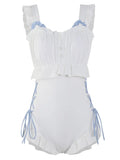 Milky White backless one-piece swimsuit for women, shown from back, made of nylon.