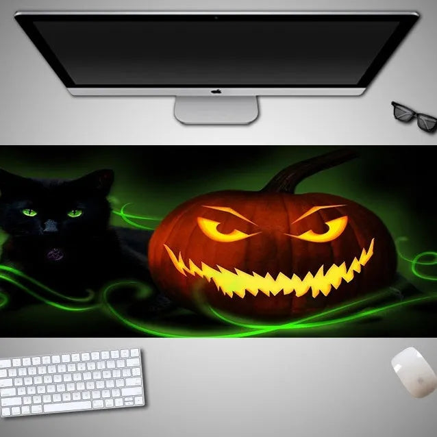 Oversized Halloween gaming mouse pad showing one of 28 available character designs on rubber cloth surface