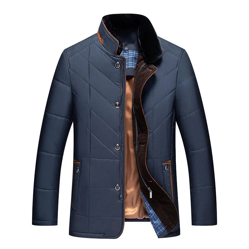 Men's solid colour winter short coat with cotton-padded insulation and side seam pockets