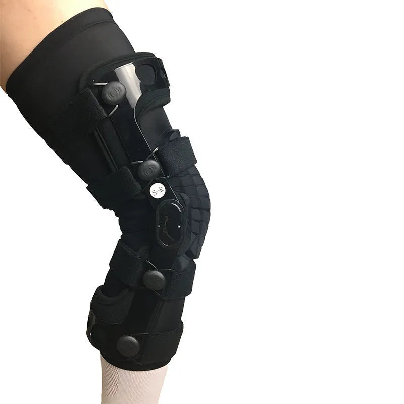 Black anterior ligament knee pad supporter with iron frame and brushed cloth surface