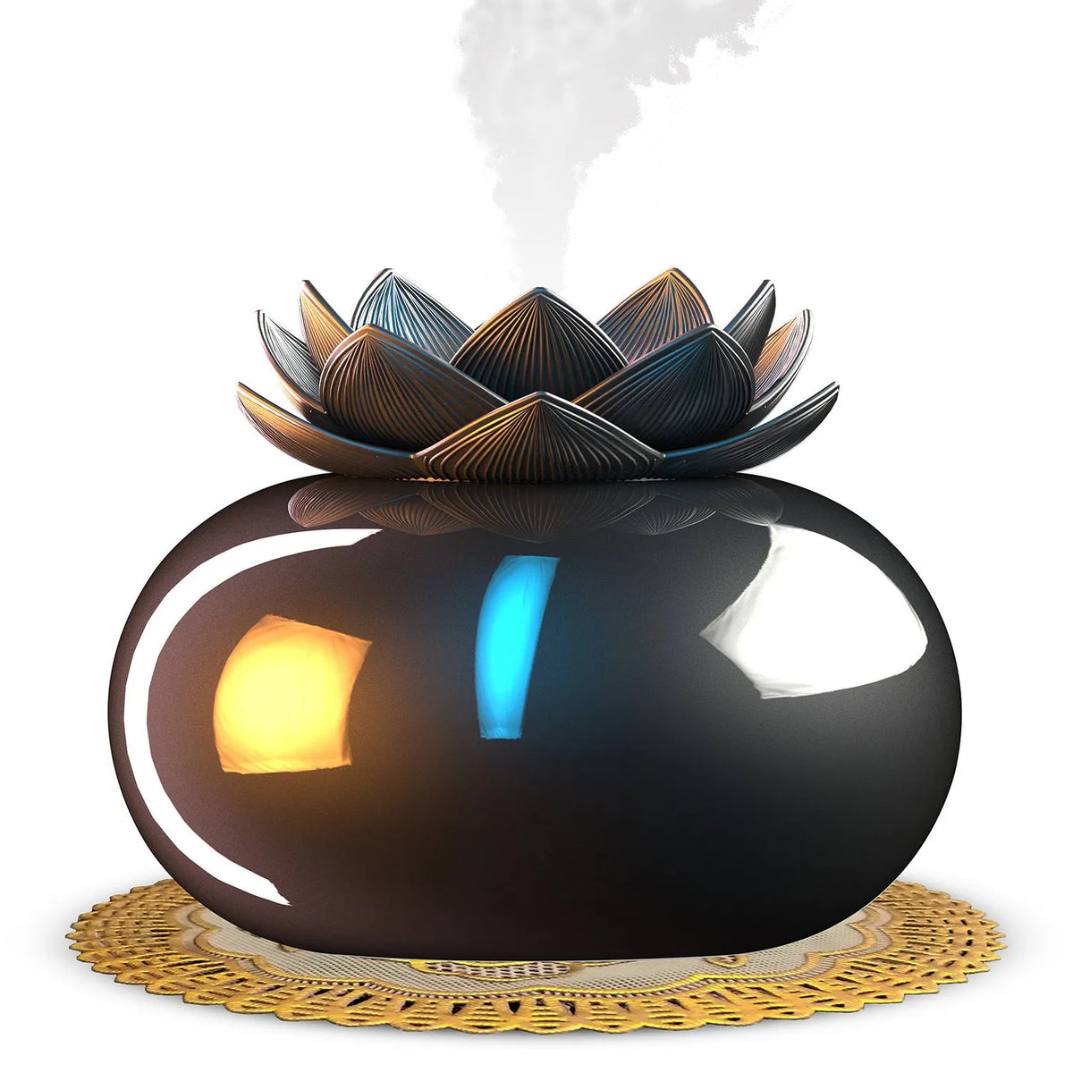 Round pure black lotus aromatherapy humidifier with USB cable and ceramic construction