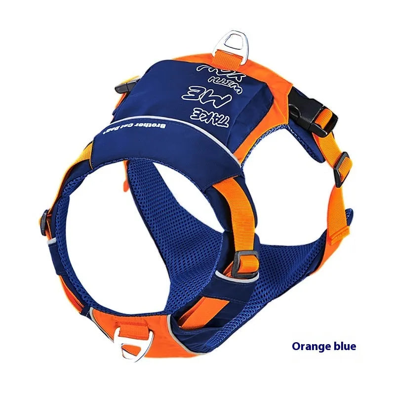 Orange blue nylon dog chest strap vest with single chest back design for secure walking control