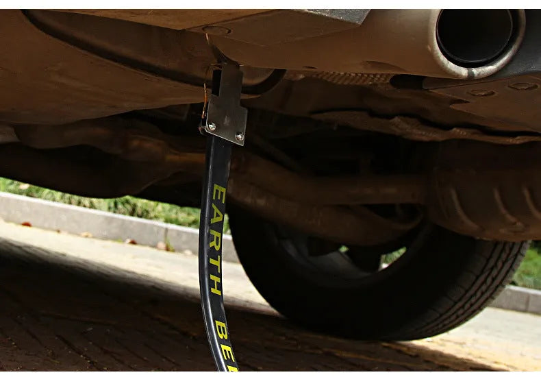Black rubber car electrostatic grounding chain with copper wire, measuring 370mm in length.