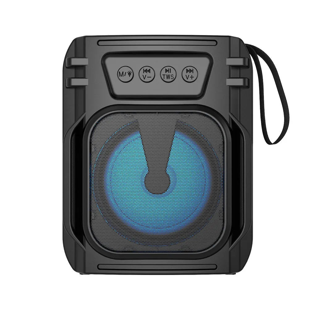 Portable Bluetooth speaker in 3107 colour with USB charging cable, dimensions 110mm x 87mm x 137mm