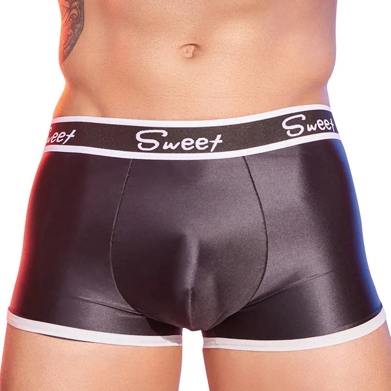 Men's silky nylon boxers in black, white and sapphire blue colours with elasticated waistband