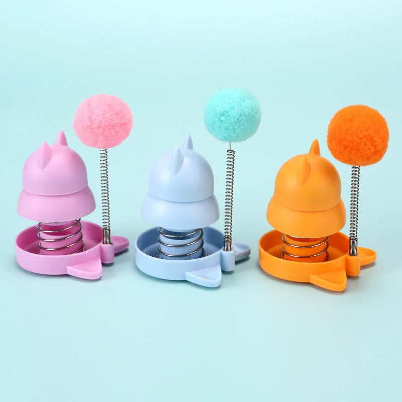 Lucky cat design licking toy with mint ball for cats in blue, orange, or pink colours
