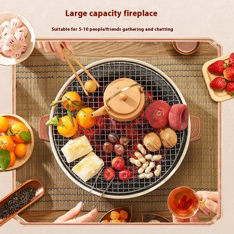Portable indoor charcoal cooking stove with stainless steel construction and grill rack disk