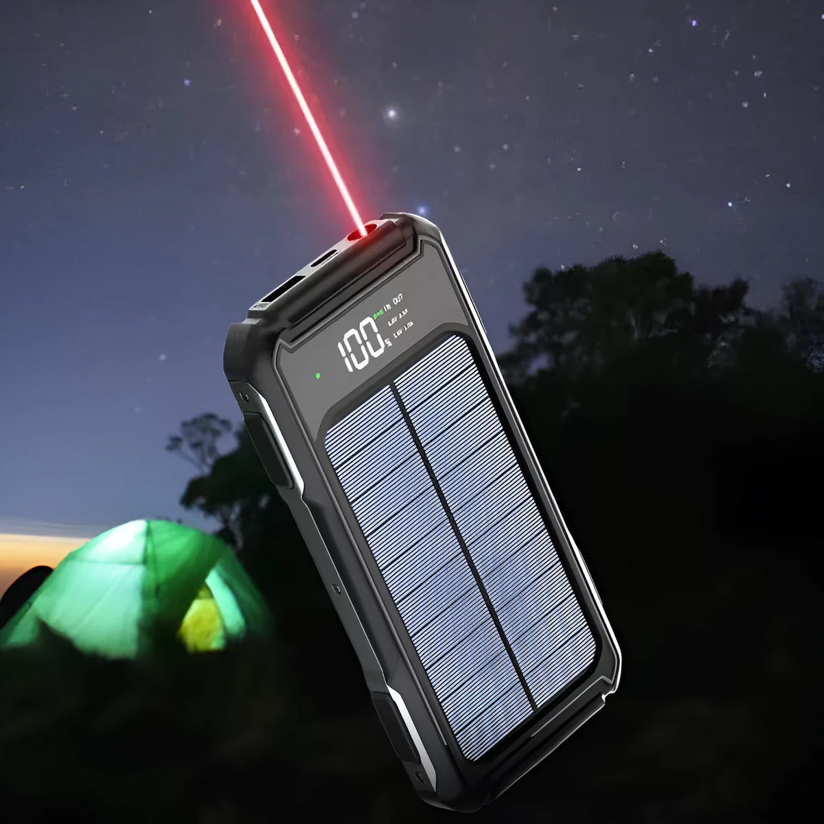 Military grade mobile power bank in black, green, or orange colours showing size scale