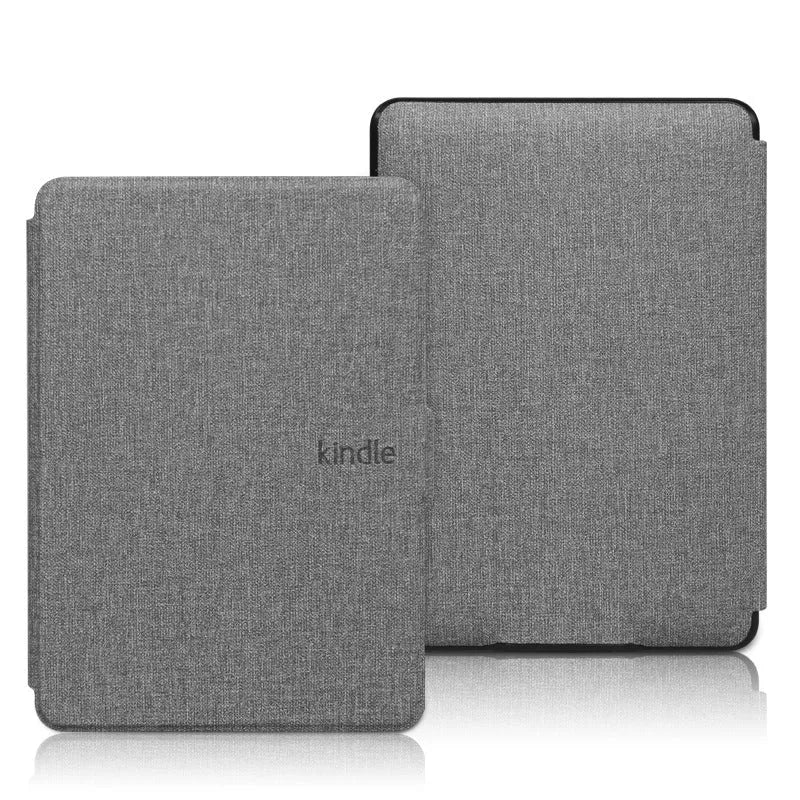 Linen-textured leather look protective case for Kindle e-reader with magnetic closure in multiple colour options