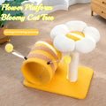 Yellow bee-shaped cat climbing frame with sisal scratching board and tunnel, dimensions 46x36x25cm