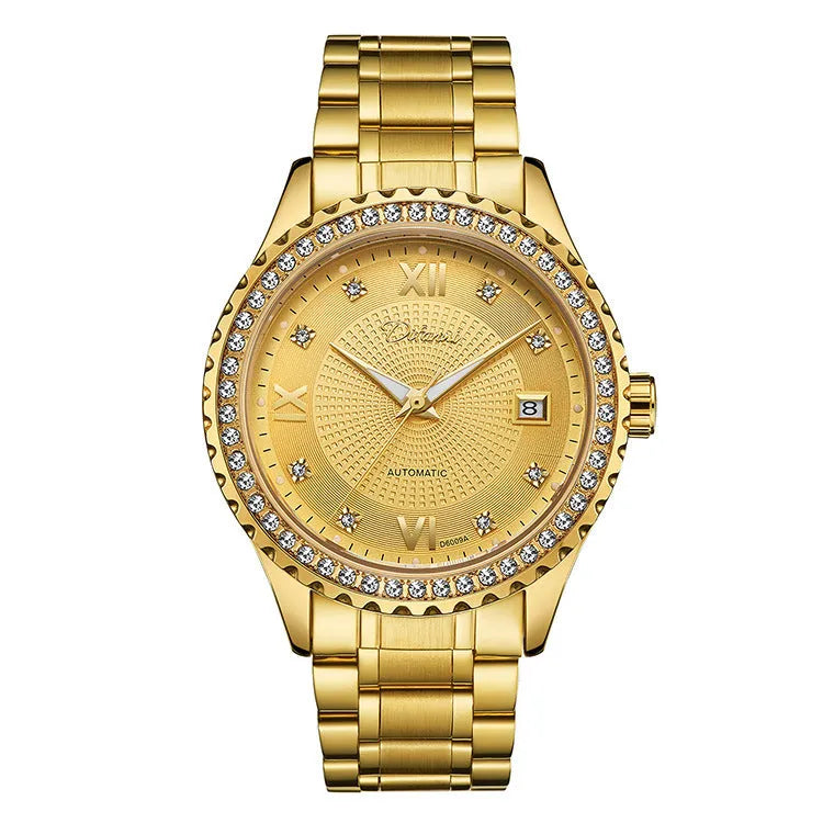 Fashionmonger men's automatic mechanical business watch with luminous hands on gold case