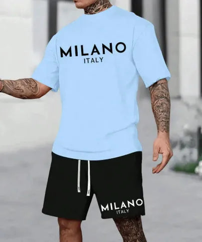 Men's short sleeve polyester suit set in pullover style with matching shorts