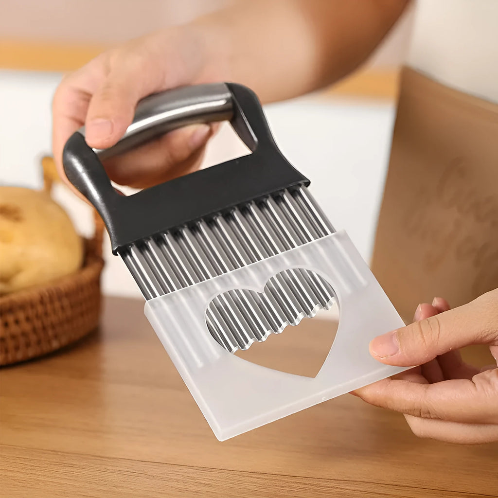 Stainless steel potato wave knife on a kitchen worktop