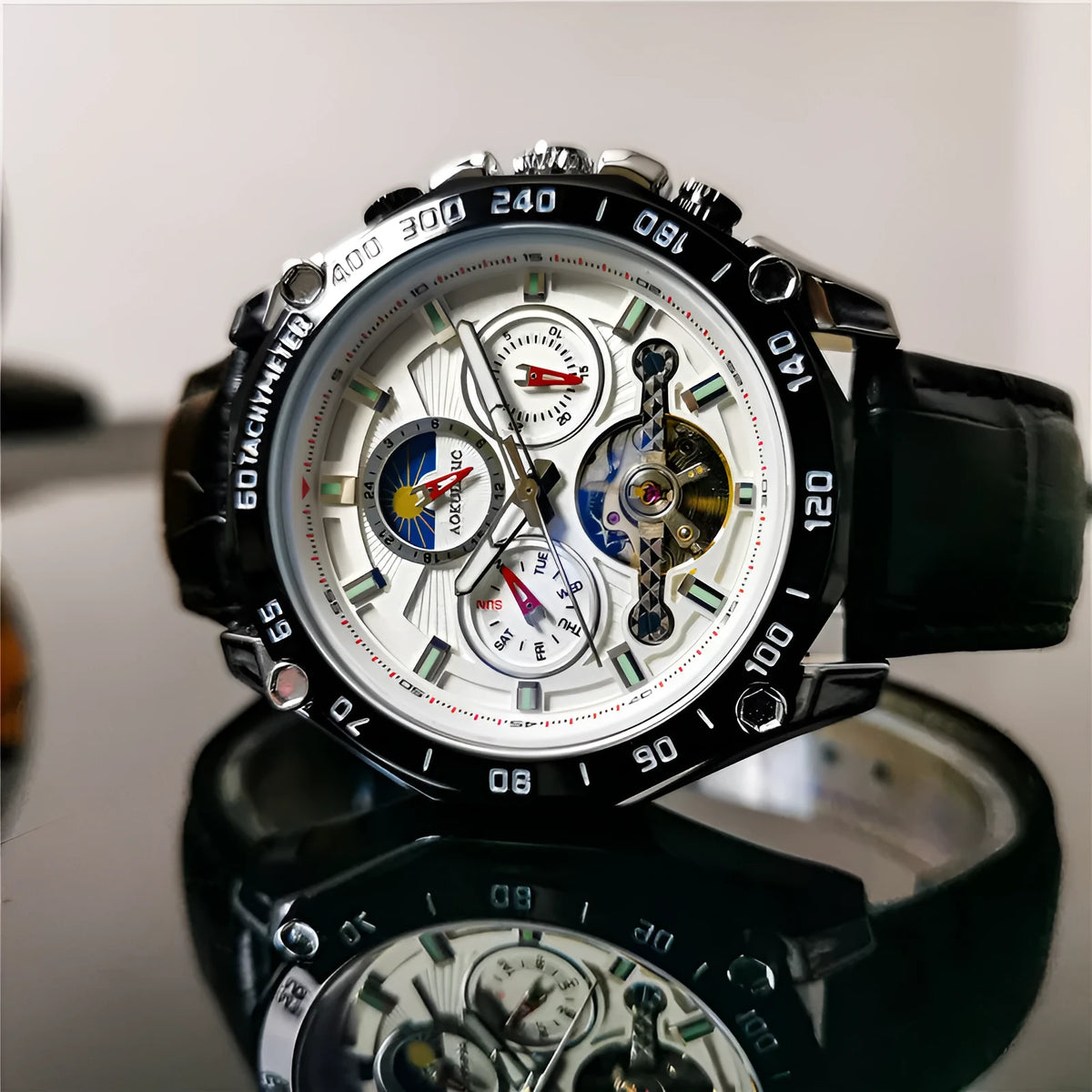 Men's automatic mechanical watch with 12mm thickness case in multiple colour combinations