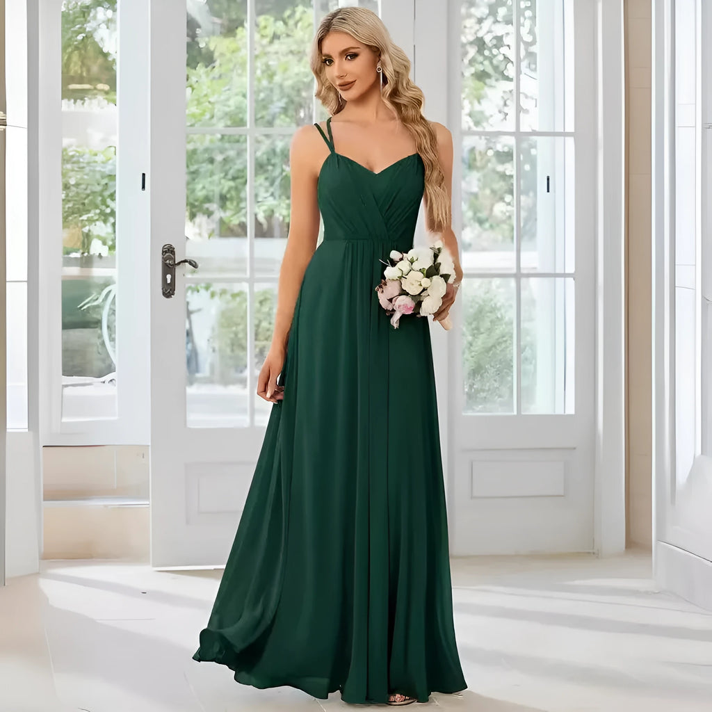 Women's long pleated A-line dress in polyester fabric, sleeveless design available in multiple colours