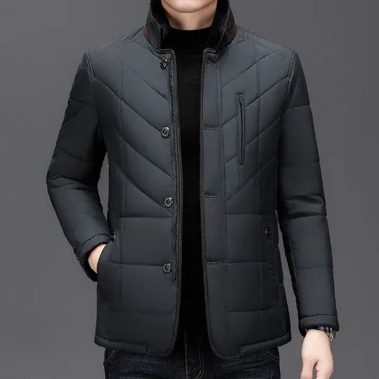 Men's solid colour winter short coat with cotton-padded insulation and side seam pockets
