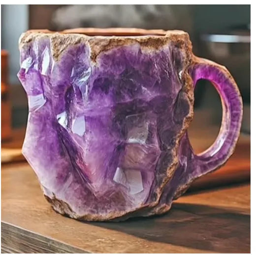 Resin mineral crystal design coffee mug with handle in assorted colours