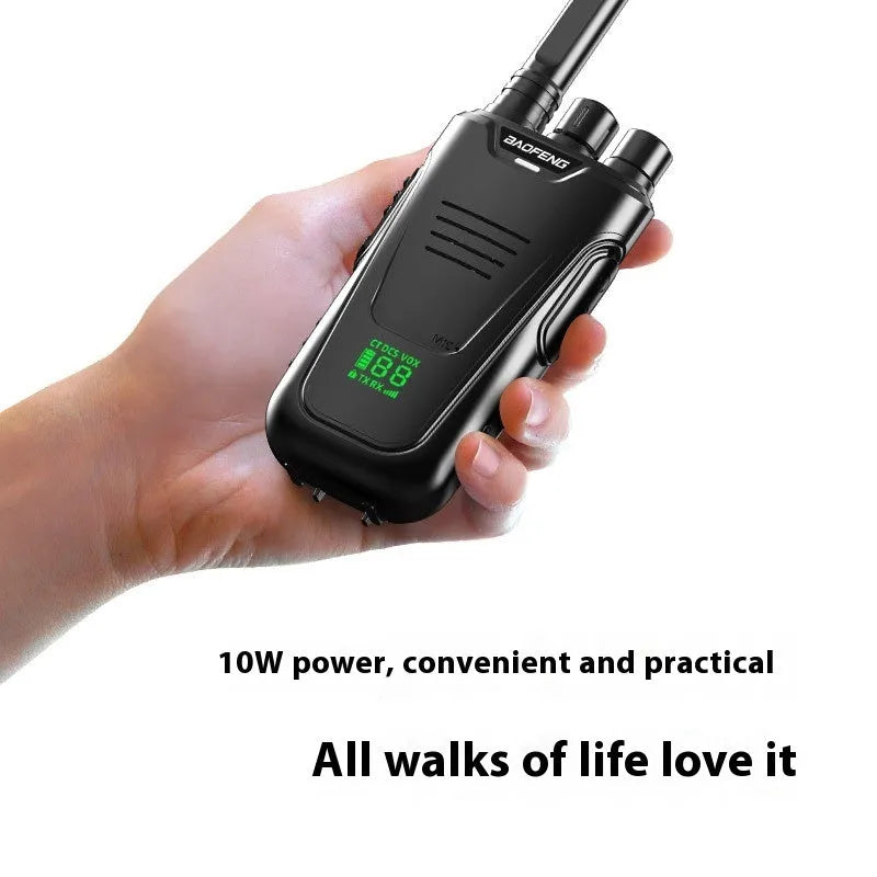 Red or yellow children's handheld intercom measuring 95mm by 53mm by 28mm with USB charging port