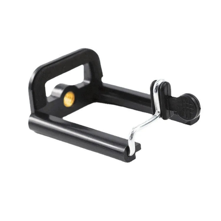 Black plastic mobile phone clip hose bracket for mounting phones during plumbing work