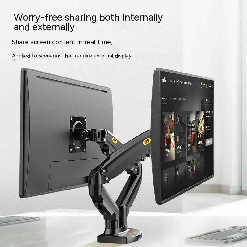 Dual screen lifting monitor bracket with aluminium and ABS construction for VESA 75-100mm mounts