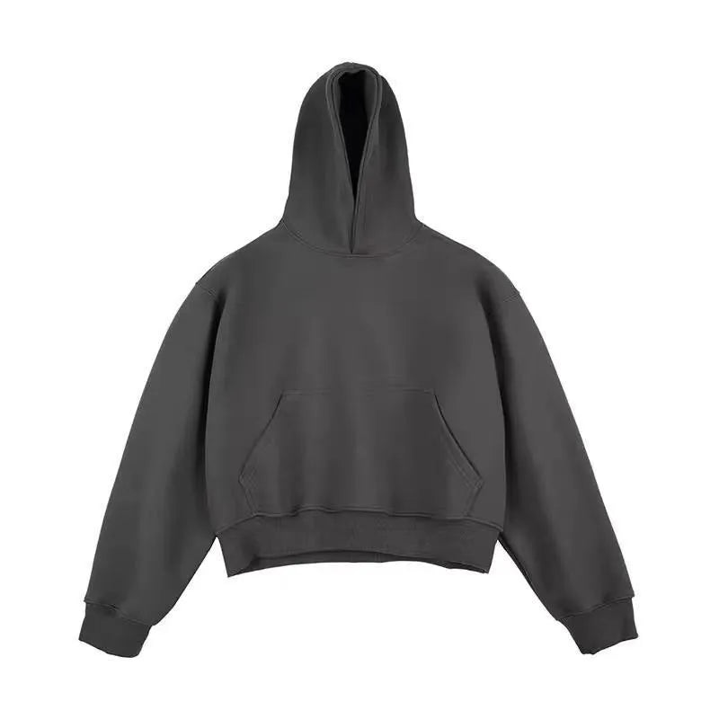 Short Chinese cotton composite velvet hooded sweater with removable hood in street fashion style