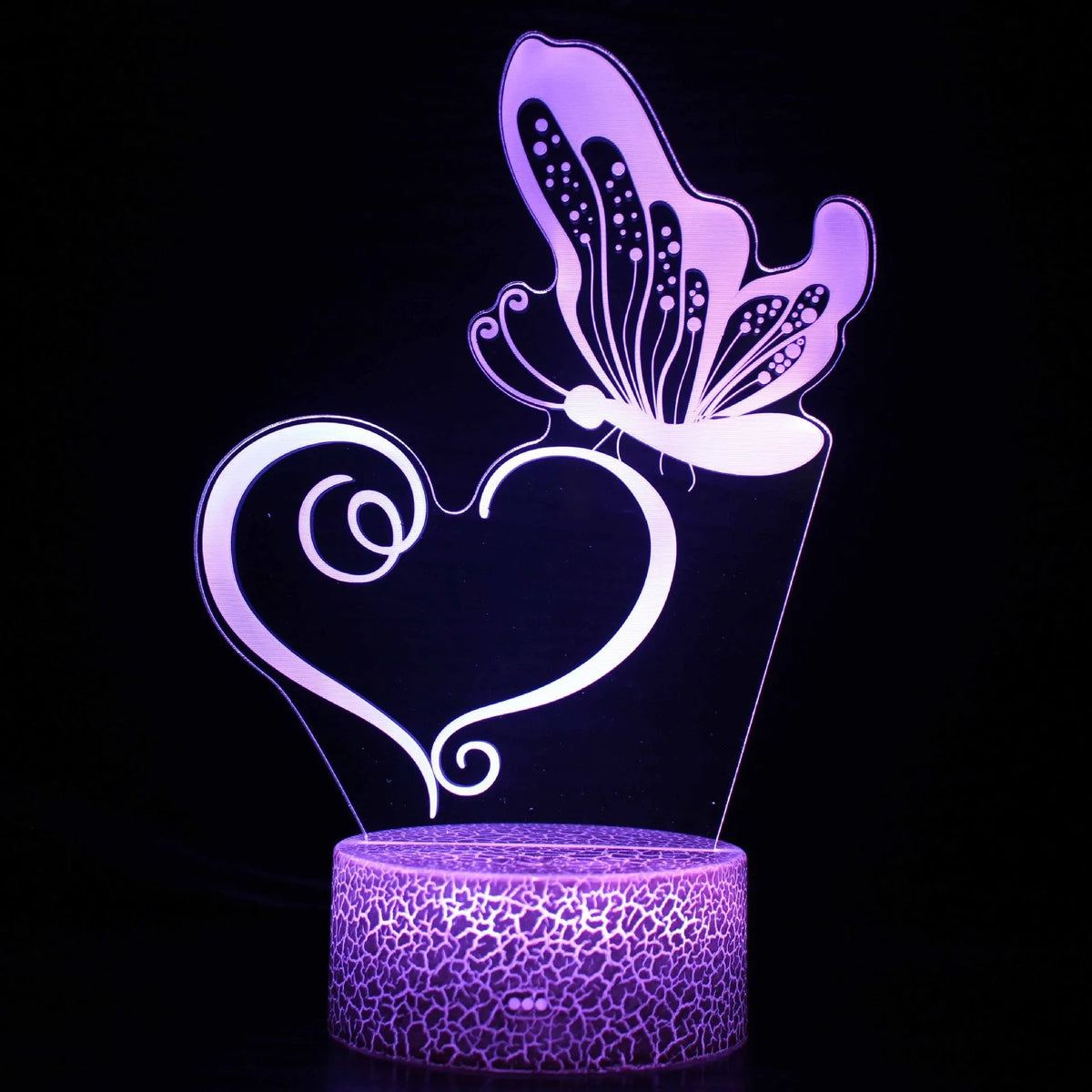 Colourful acrylic 3D USB table lamp with touch control on a small black base