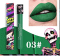 DR160 test tube skull lip gloss in matte gold and silver shades for Halloween makeup.
