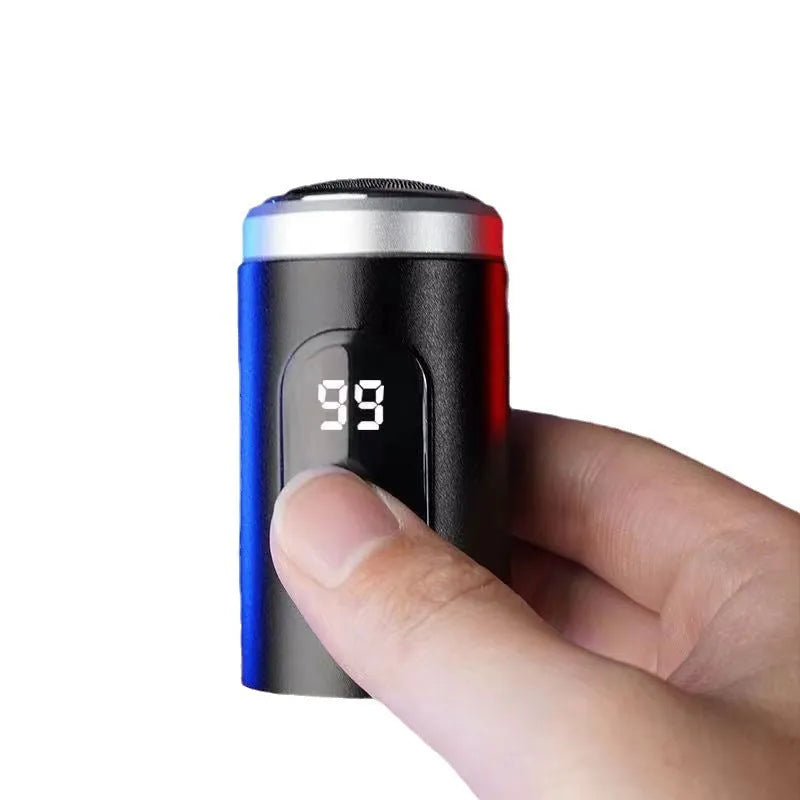 Black portable USB rechargeable shaver with cleaning brush and accessories