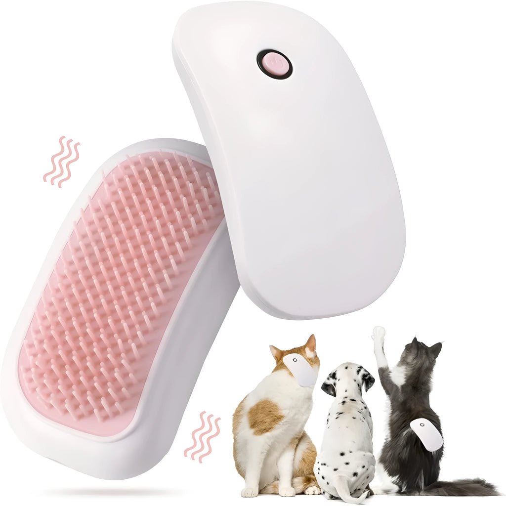 Pink handheld electric vibration brush for grooming and massaging cats and dogs.