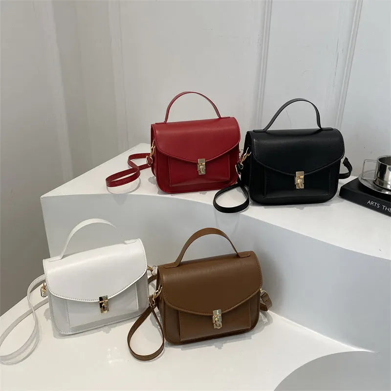 PU leather messenger bag in horizontal square shape with crossbody strap